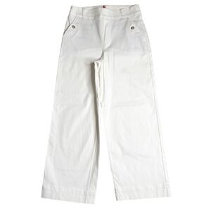 Spanx Stretch Twill Wide Leg Crop High Rise Pants White Womens Medium